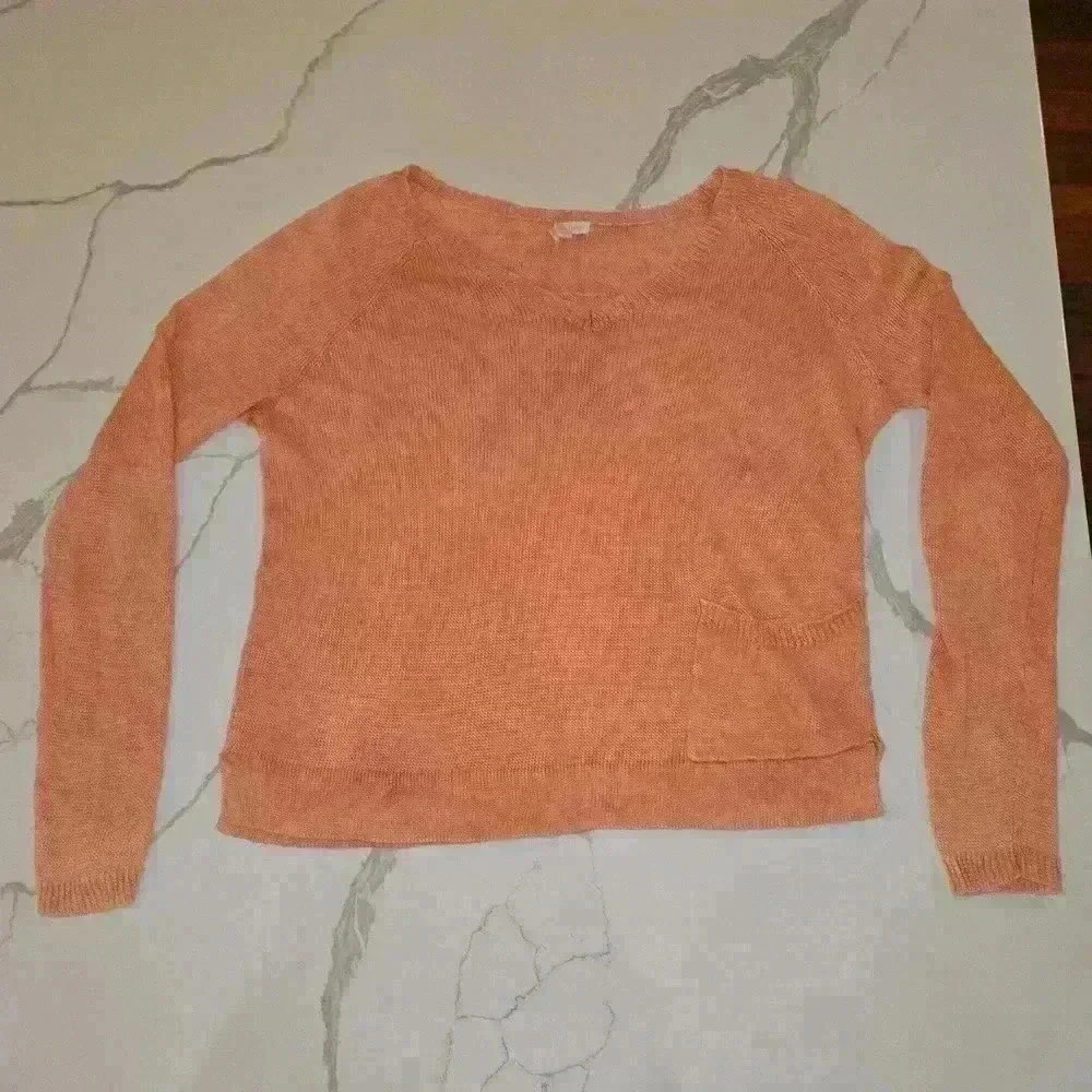 Eileen Fisher Womens Textured Linen Cotton V-Neck Sweater Coral XS